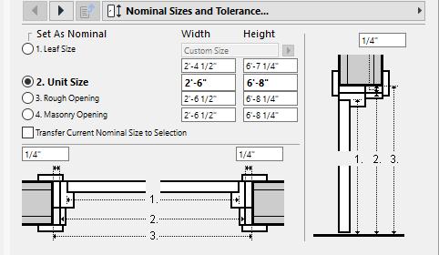 Select Wood Internal Door Settings > Option Bar > Nominal Sizes and Tolerances >