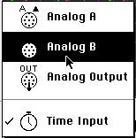 Frequency Adjustment in XY Mode: ScienceWorkshop Click STOP. In the Scope display, click the Horizontal Axis Input menu button ( ). Select Analog B from the Horizontal Axis Input menu.