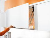 This lift system is ideal for applications in high and wall cabinets with fronts above