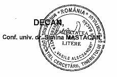 ROMÂNIA MINISTERUL EDUCAŢIEI NAŢIONALE UNIVERSITATEA VASILE ALECSANDRI DIN BACĂU FACULTATEA DE LITERE Str.