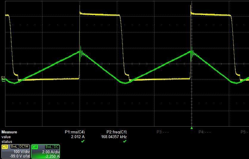 120V AC, GaN clean ZVS waveforms (~200kHz) Turn-off