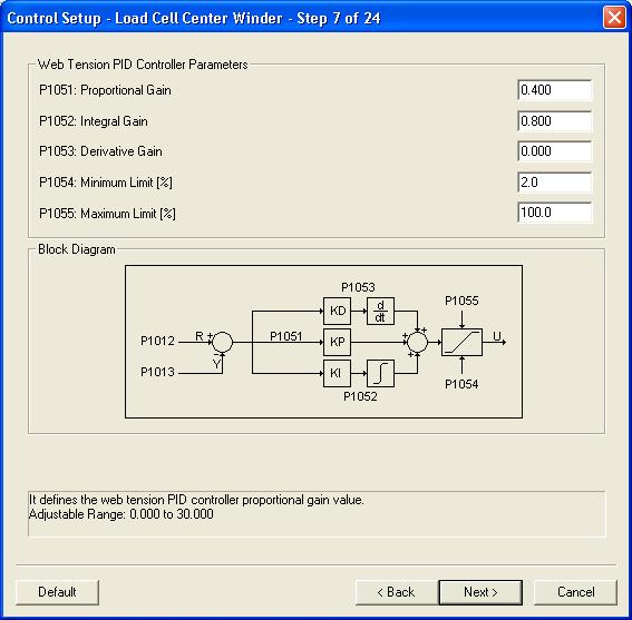 P1052: Integral Gain P1053: Derivative Gain P1054: Minimum Limit P1055: Maximum Limit 7 It presents the parameters for the configuration of the motor torque current