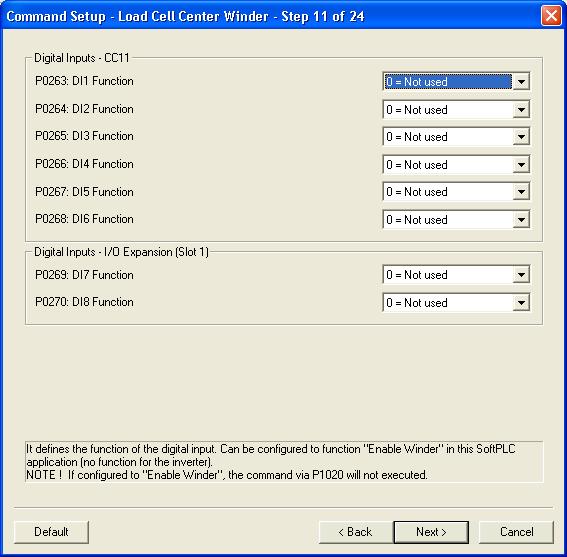WLP Aplicative Configuration 11-0 It presents the parameters for the configuration of the command functions via the CFW-11 digital inputs when the operation commands are via digital inputs (torque