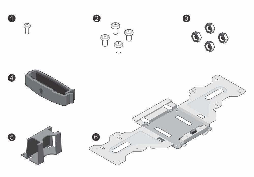 2 Included in the tool kit The following parts are included in the tool kit: 1 One screw (M2.5x0.45) 2 Four screws (M4x0.7-6) 3 Four hexagonal nuts (M4x0.