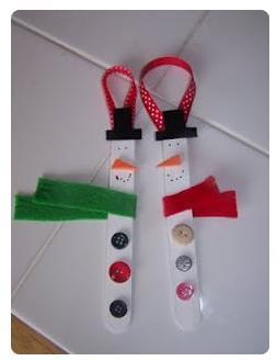 Craft Stick Snowman Ornament 1. Decorate using Elmer s glue. 2.
