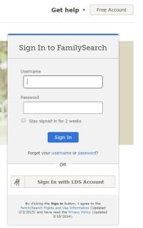 Signing in to FamilySearch.