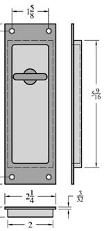 PA002 Passage Pocket Door Lock with full mortise lock and edge pull; thumb-turns on both side; MINIMUM DOOR THICKNESS: 1 3/8 ; Backset 2 1/2 SET: 13.
