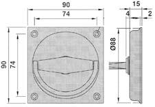 016F Complete Flush Swinging Passage Latch Set. 65 mm backset. Parts separate: Stainless steel passage lock #14.