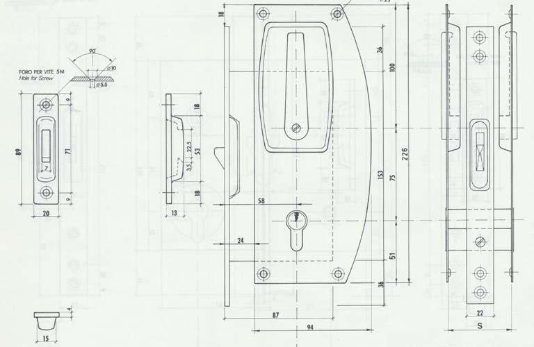 3796 Passage Sliding door lock with Profile cylinder and strike box with strike plate with strike plate Min.