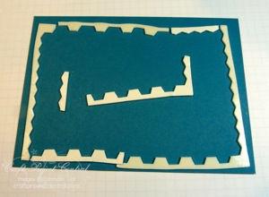 Place the Windows Collections cut out pieces on the layers (Stampin' Dimesionals under the bigger Island Indigo piece).
