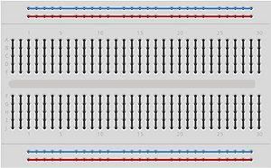 The breadboard supplied with Arduino Sidekick Basic Kit is arranged of 2 X 30 five-hole columns and 4 X twenty five-hole rows. These holes are connected internally in a manner as illustrated below.