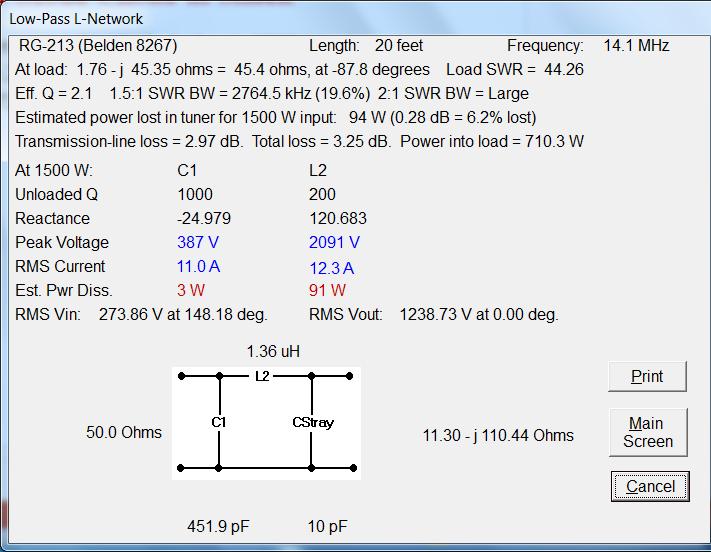 Ex. 6: Common-Mode Choke in Shack The power available at the input to the choke balun is 1500 W minus loss in antenna tuner and in 20