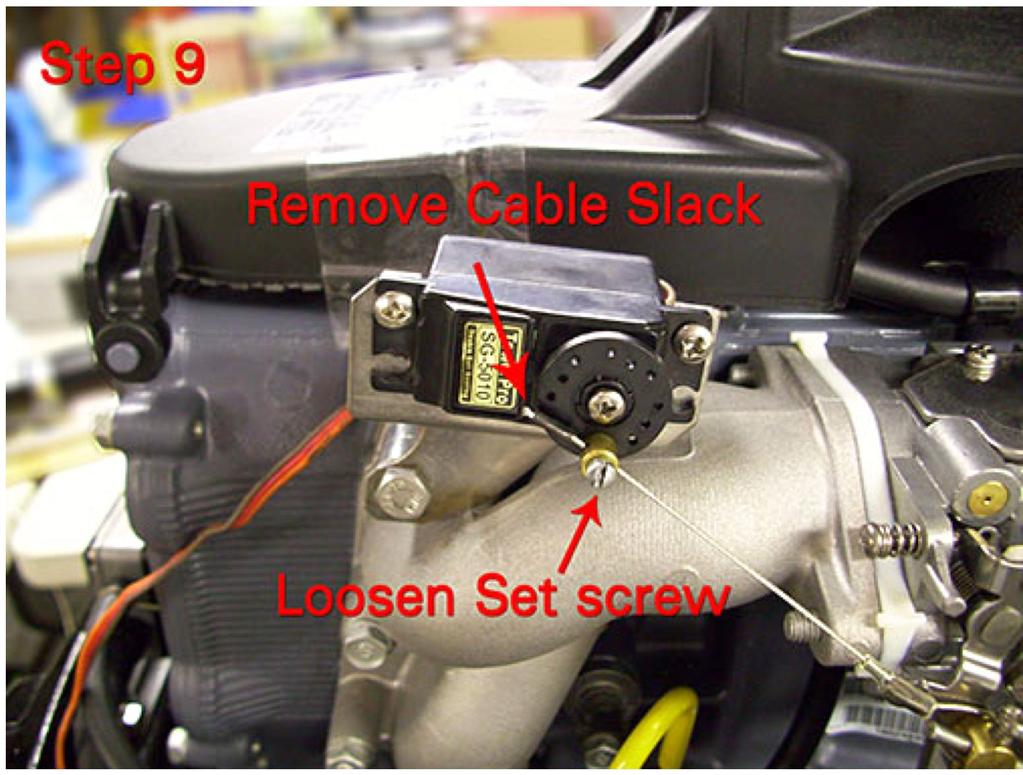 7. Adjust the loop in the Mercury throttle rod as shown. 9.