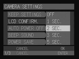 Camera Settings and Other Functions Changing the LCD Confirmation Time When you press the shutter release button to record the image in (Still Picture) mode, the recorded image will be displayed on