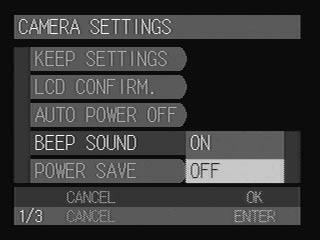Camera Settings and Other Functions Beep Sound Setting The camera beeps to alert you when it records a picture. You can enable and disable the beep by the following steps. A Set the mode dial to [ ].