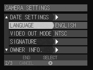 Camera Settings and Other Functions Changing the Display Language The information on the LCD monitor is available in English, French, German and Japanese. A Set the mode dial to [ ].