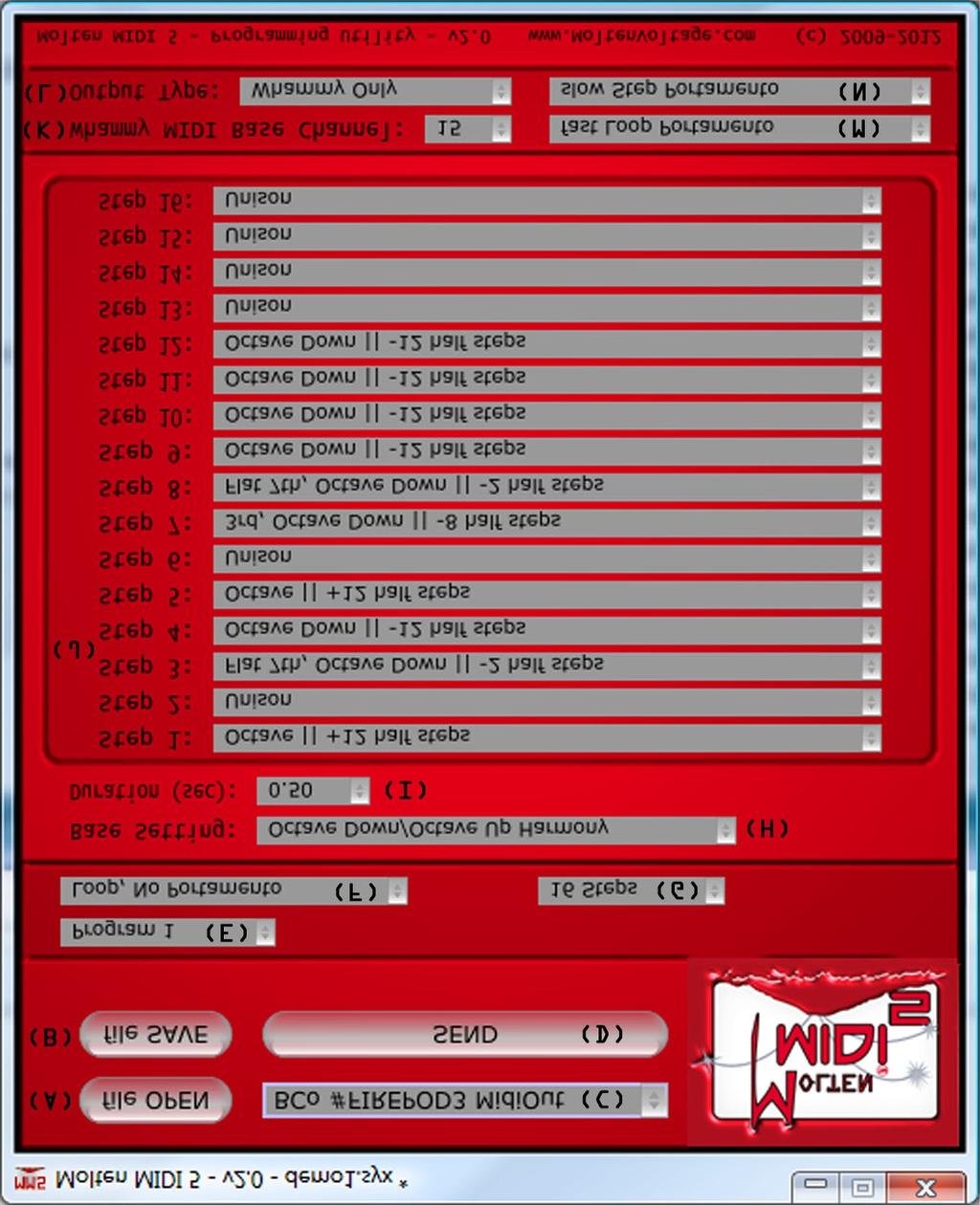 The Molten MIDI 5 Programming Utility looks like this: 4) Plug the computer s MIDI OUT into Molten MIDI 5.