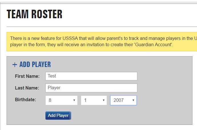 Adding A Player to a Team Initiating the Guardian Process The Team Manager