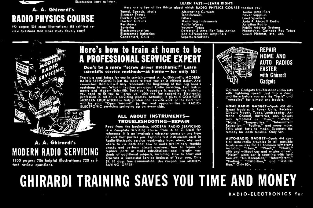 There's a real future for you in servicing -and A. A. Ghirardi's MODERN RADIO SERVICING is just the book to stort you on it without delay.