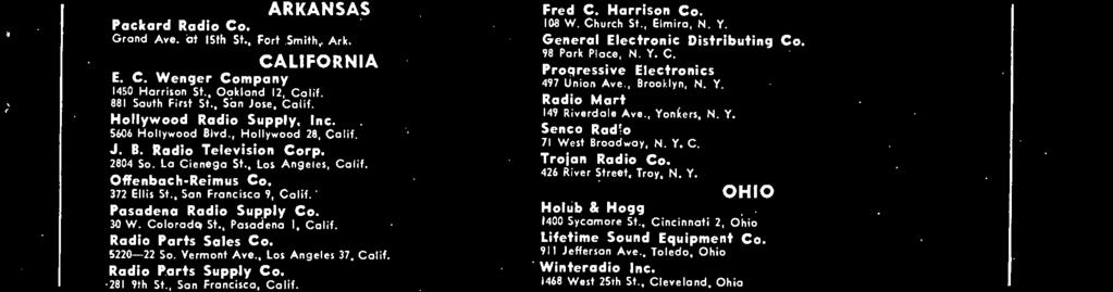 Fordham Rd., Box 58, N. Y. C. A. Winchell Radio Supply Co. 37 Central Ave., Cortland, N. Y. FEBRUARY, 1949 Fred C. Harrison Co. 108 W. Church St., Elmira, N. Y. General Electronic Distributing Co.