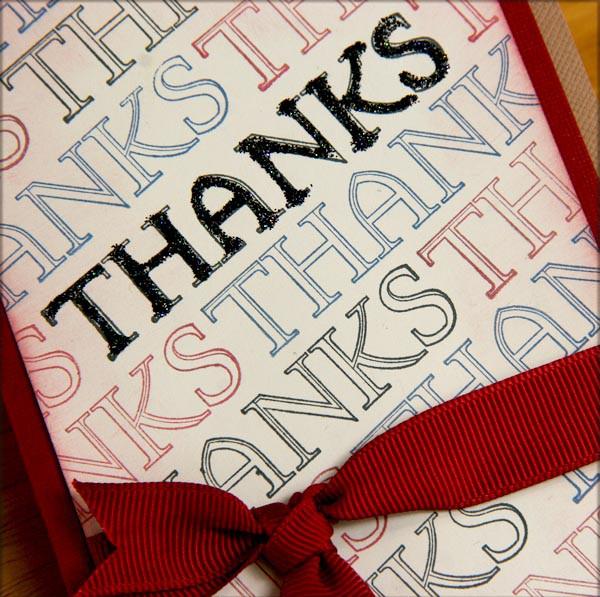 filled; wrap with red grosgrain ribbon and nest onto the Red panel and Tan card; highlight one word with