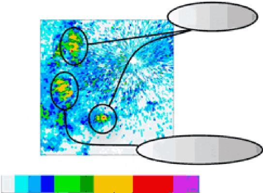 Chapter 4 63 FIGURE 4-16 Example of interference from a wind farm and its impact upon reflectivity during an isolated thunderstorm incident 20 10 Reflectivity (db ) z Storms Meridional distance (km)