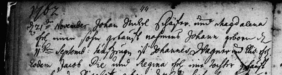 F. John Shaver, son of Nicholas Johann Schäfer was born on 11 Sep 1762 and baptized on 21 Nov 1762. His birth and baptism are recorded in the registers of the First Reformed Church at Lancaster, PA.