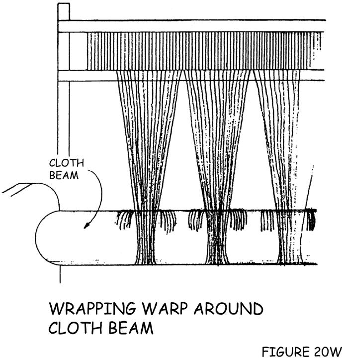 Combing onto the Cloth Beam/Sandpaper Beam (16 or 24 WDL) Take a group of ends about 3 wide with one hand and use the other hand to comb them flat. This can be done using a common hair comb.