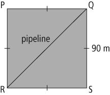 The pipeline runs across the diagonal of the field. Approximately how long will the line that represents the pipeline be in the scale diagram? a. 122.3 cm c. 6.4 cm b. 107.3 cm d. 9.4 cm 20.
