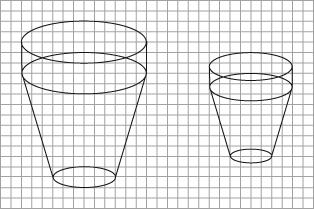 A scale diagram of two flower pots is shown below.