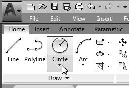 In the option list, select: [Center, Diameter] Notice the different options available under the circle submenu: Center, Radius: Draws a circle based on a center point and a radius.