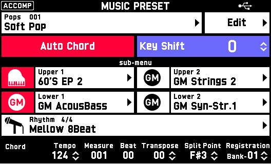 User Presets Creating an Original Music Preset (User Preset) In addition to the Digital Keyboard s built-in Music Presets, you can also create your own original music presets (user presets).