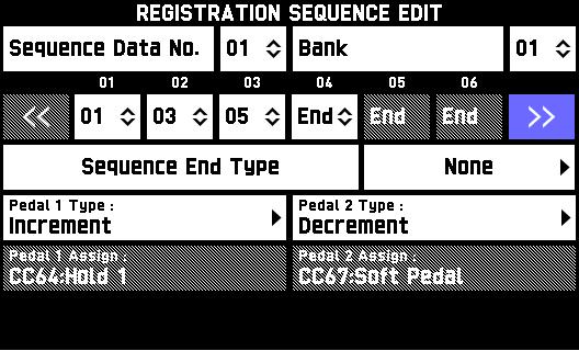 Sequentially Recalling Registered Setups (Registration Sequence) You can configure the Digital Keyboard so its setup changes in a preset sequence each time a specified pedal is pressed.