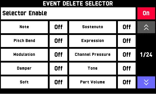 2. Touch Delete. This deletes the selected event. To delete events of specific types 1. On the EVENT EDIT screen, touch Setting. 2. Touch Delete Selector.
