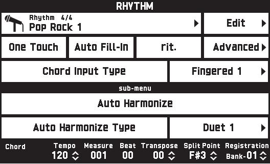 Configuring Digital Keyboard Settings RHYTHM Screen Use this screen to configure Auto Accompaniment settings. English Item Description Setting Rhythm Sets the rhythm.