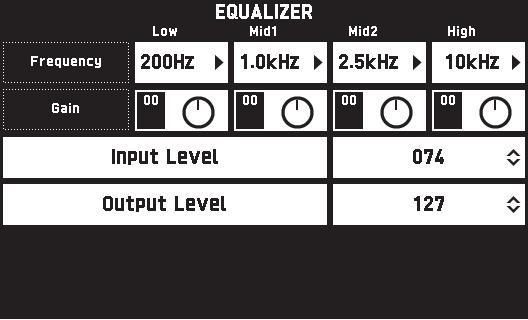 Configuring Digital Keyboard Settings EQUALIZER Screen Adjusts the frequency characteristics of all tones. Item Description Setting Low Frequency Selects the low-range cutoff frequency.