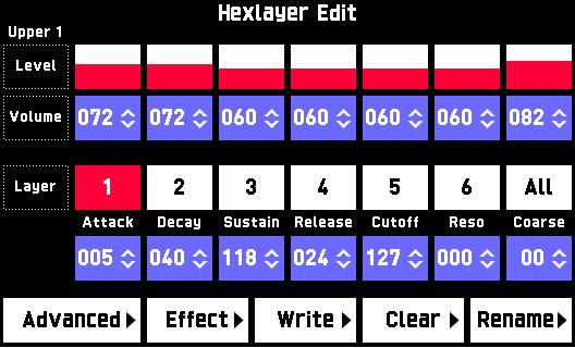 Editing a Tone (User Tones) Editable Hex Layer Tone Parameters (MZ-X500 only) Up to six tones are layered for ensemble sounds with plenty of depth.
