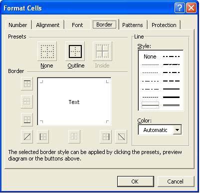 Figura 7.3 Tabela Border a ferestrei de dialog Format Cells 4.