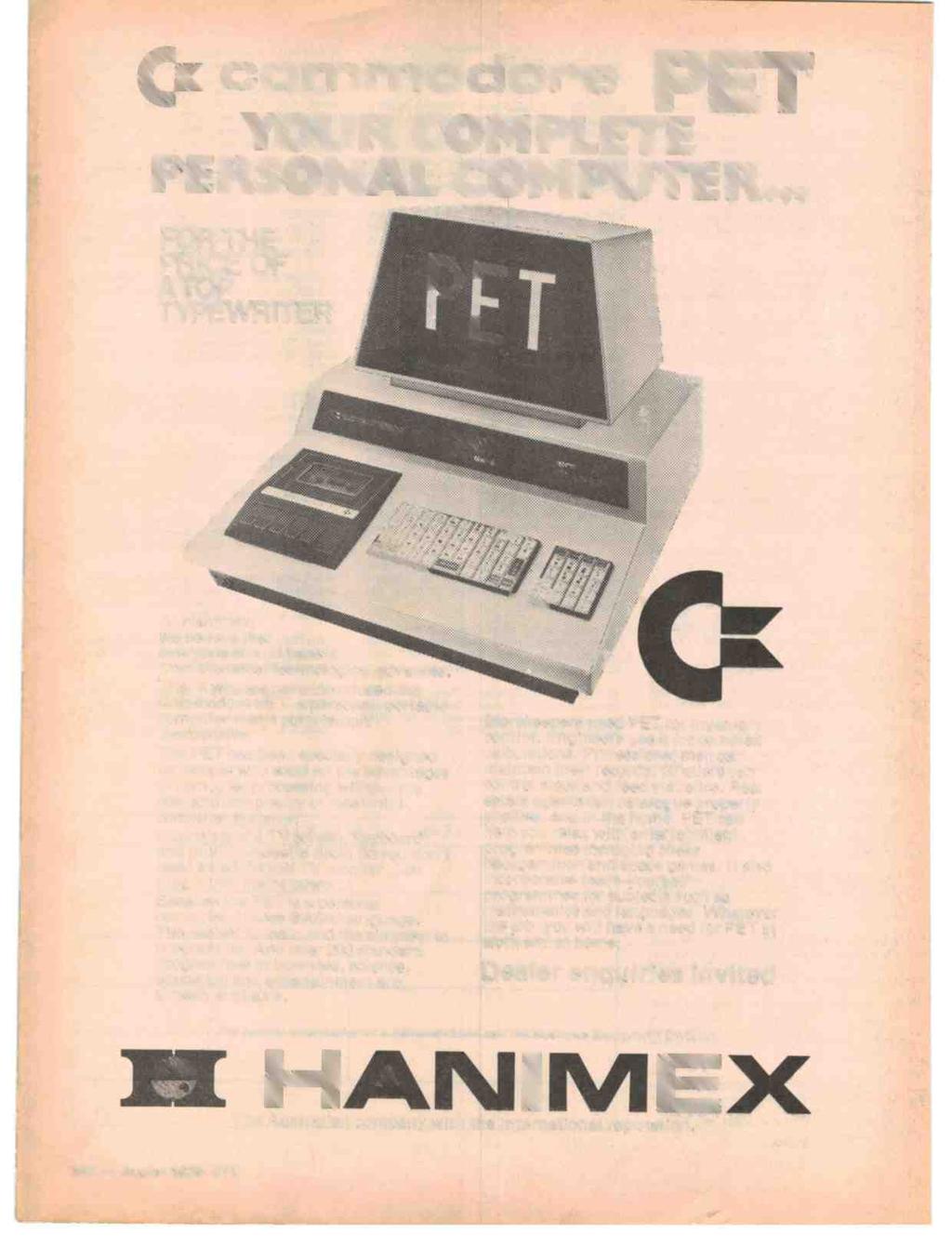 ;.i commodore PET YOUR COMPLETE -RSONAL CON PUTE R... FOR THE PRICE OF ATOP TYPEWRITER aey. " "-. F 4'.
