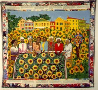 Masterpiece: The Sunflower Quilting Bee at Arles, 1991 by Faith Ringgold Keywords: Color, Shape, Repetition, Story quilts Grade: 1 st Grade Month: February Activity: Class Sunflower Quilt What is a