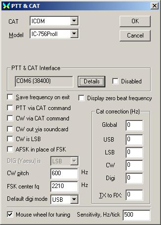 Select the proper ICOM model, set your favorite defaults, then hit 'Details' button. Again in my configuration, the CI-V router is on COM6.