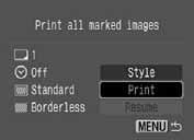 4 Select [Print] and press the SET button. The image will start to print and, when it is completely finished, the display will revert to the standard playback mode.
