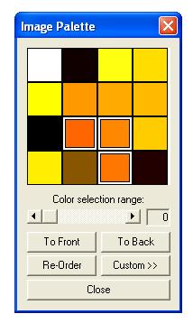 (4) After posterizing the image, click the Palette button to display the complete list of colors that are in the image: (5) Typically there will be several colors that have a similar shade, where it