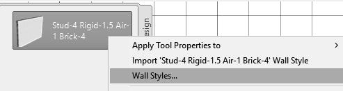 Autodesk AutoCAD Architecture 2018 Fundamentals 16. Right click on the Stud-4 Rigid- 1.5 Air-1 Brick-4 wall style and select Wall Styles.