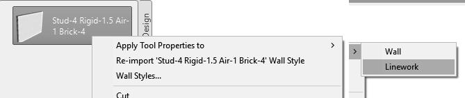 Right click on the Stud-4 Rigid-1.5 Air-1 Brick-4 wall style and select Apply Tool Properties to Linework. 29.
