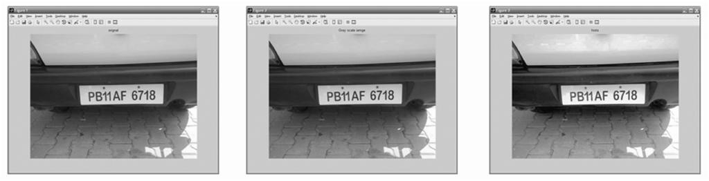 Indian Vehicle License Plate Extraction and Segmentation 595 Figure 2(a): Captured Image Figure 2(b): Gray Scale Image Figure 2(c): Histogram Equalized Image equalization.