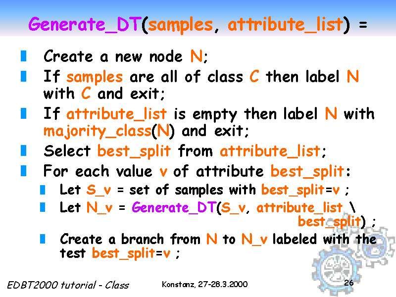 Generate_DT(samples, attribute_list) = Slide 26 of 50