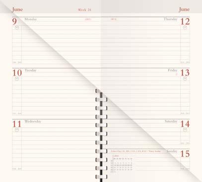 Diary layouts Gilt Edged diaries are available in a variety of different formats. The most popular layout tends to be week to view.