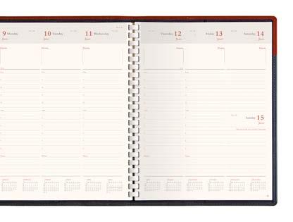 week to view Red For more details on diary layouts see pages 32-35 Green Optional extras Spiral diary cover Blind embossing Page 61 Full colour DigiFlex printing Page 60 Publicity pages