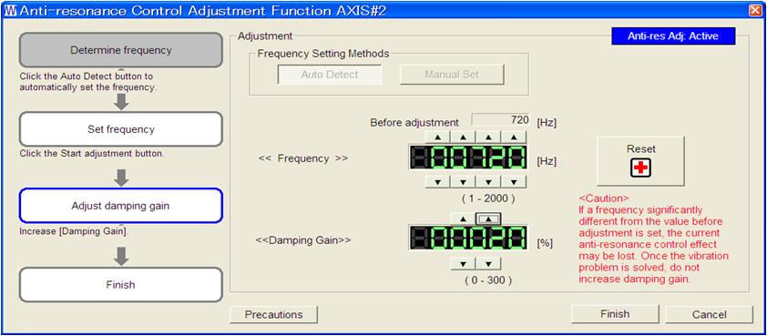 12.3 Anti-Resonance Control Adjustment Function 8. Click Auto Detect to set the frequency and click Start adjustment. The following window appears. 9.